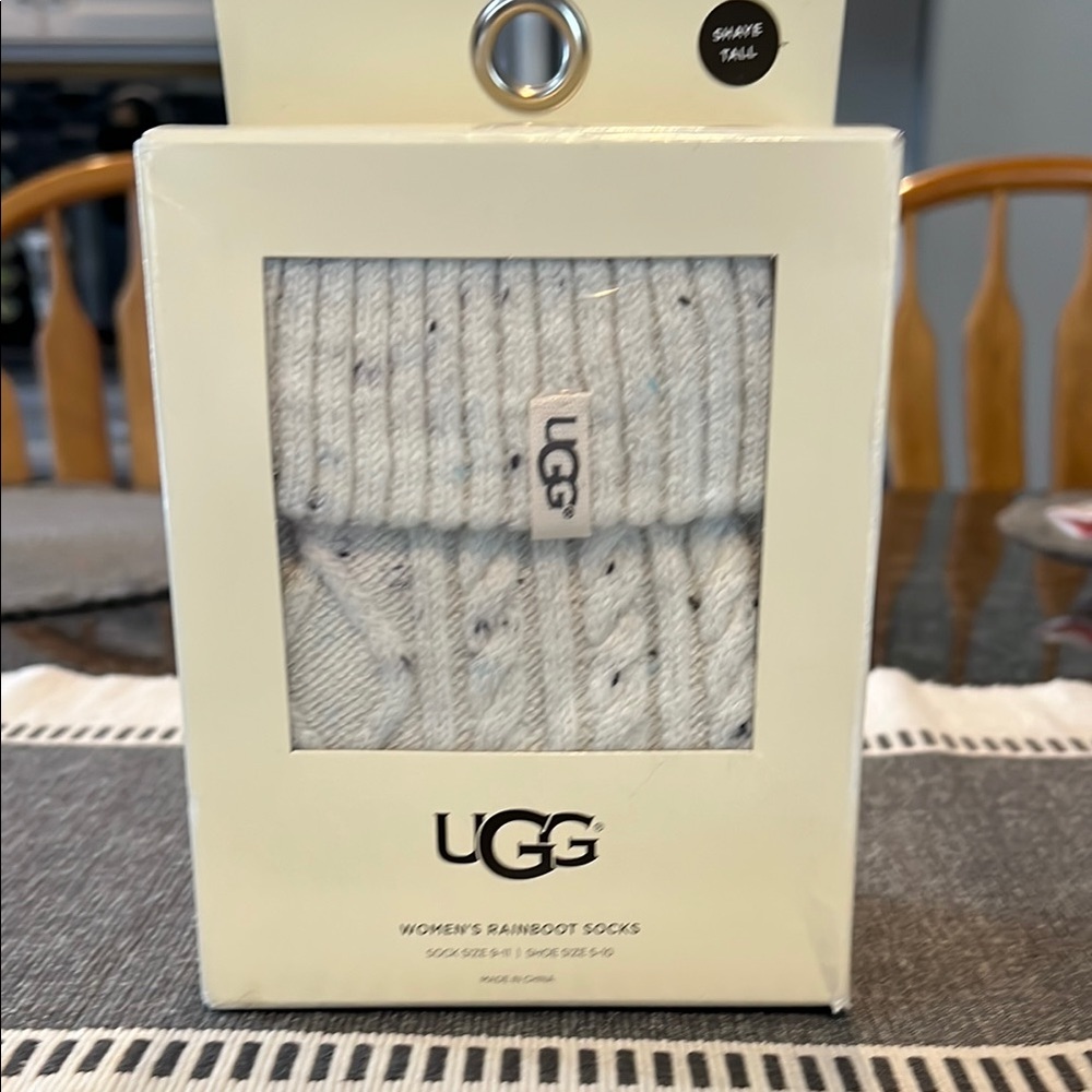 UGG Women's Rainboot Socks - cream with grey and teal specs. New in box